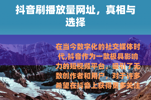 抖音刷播放量网址，真相与选择