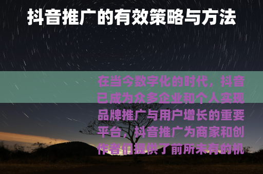 抖音推广的有效策略与方法