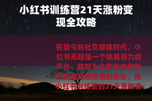 小红书训练营21天涨粉变现全攻略