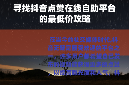 寻找抖音点赞在线自助平台的最低价攻略