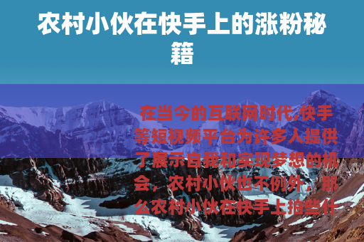 农村小伙在快手上的涨粉秘籍