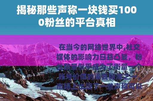 揭秘那些声称一块钱买1000粉丝的平台真相