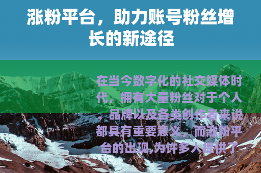 涨粉平台，助力账号粉丝增长的新途径