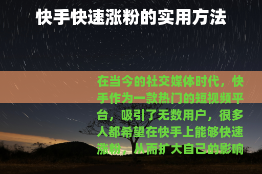 快手快速涨粉的实用方法