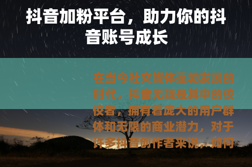 抖音加粉平台，助力你的抖音账号成长