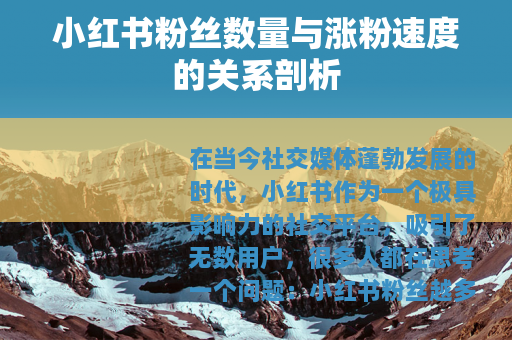 小红书粉丝数量与涨粉速度的关系剖析