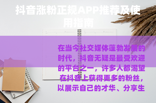 抖音涨粉正规APP推荐及使用指南