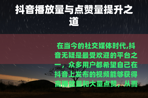 抖音播放量与点赞量提升之道