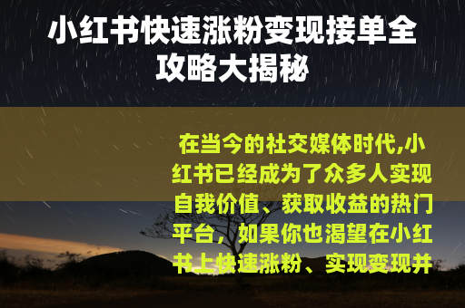 小红书快速涨粉变现接单全攻略大揭秘