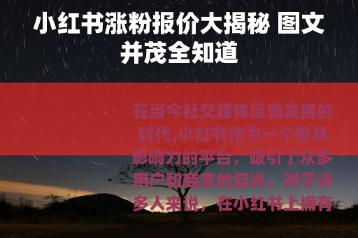 小红书涨粉报价大揭秘 图文并茂全知道