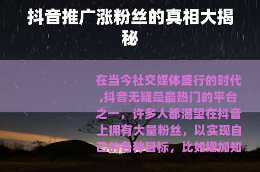 抖音推广涨粉丝的真相大揭秘