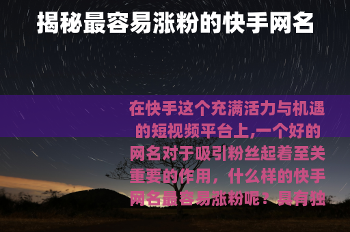揭秘最容易涨粉的快手网名