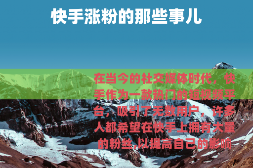 快手涨粉的那些事儿