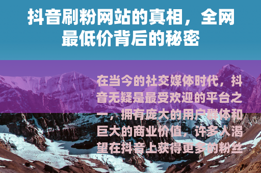 抖音刷粉网站的真相，全网最低价背后的秘密