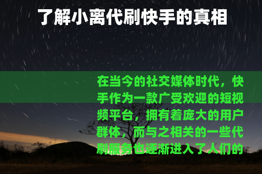 了解小离代刷快手的真相