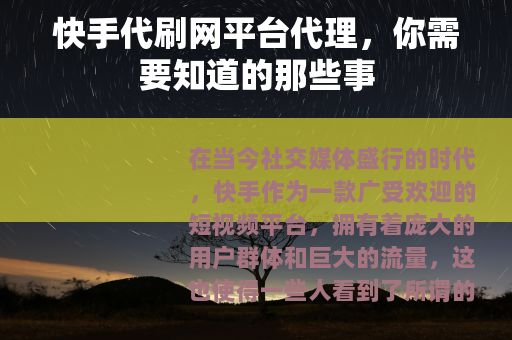 快手代刷网平台代理，你需要知道的那些事