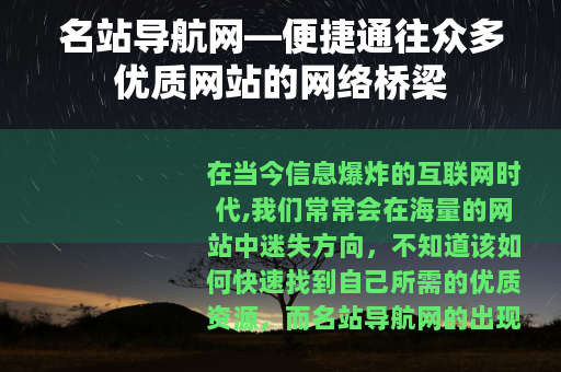 名站导航网—便捷通往众多优质网站的网络桥梁