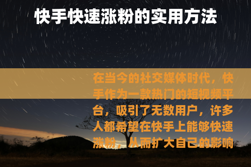 快手快速涨粉的实用方法