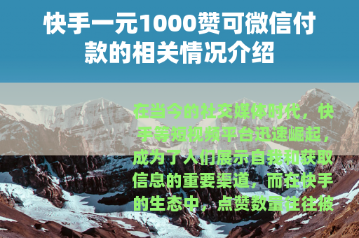 快手一元1000赞可微信付款的相关情况介绍