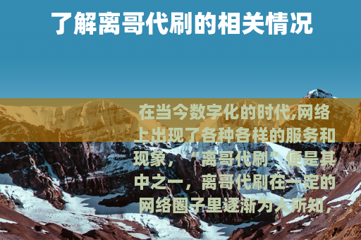 了解离哥代刷的相关情况