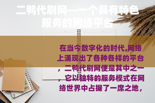 二鸭代刷网—一个具有特色服务的网络平台