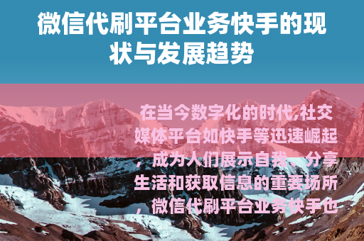 微信代刷平台业务快手的现状与发展趋势