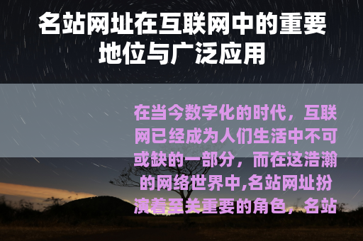 名站网址在互联网中的重要地位与广泛应用