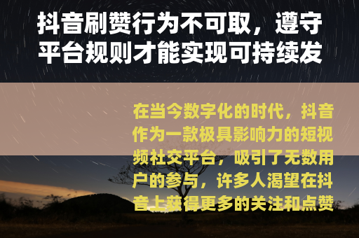 抖音刷赞行为不可取，遵守平台规则才能实现可持续发展
