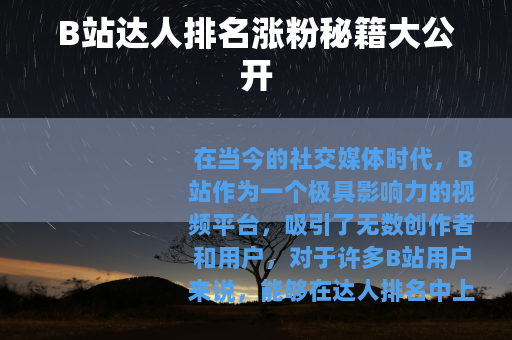 B站达人排名涨粉秘籍大公开