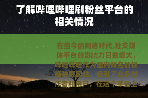 了解哔哩哔哩刷粉丝平台的相关情况
