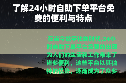 了解24小时自助下单平台免费的便利与特点