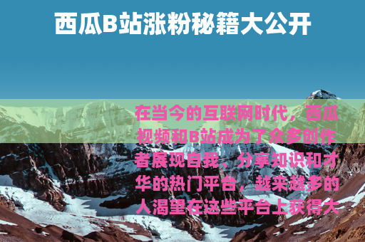 西瓜B站涨粉秘籍大公开