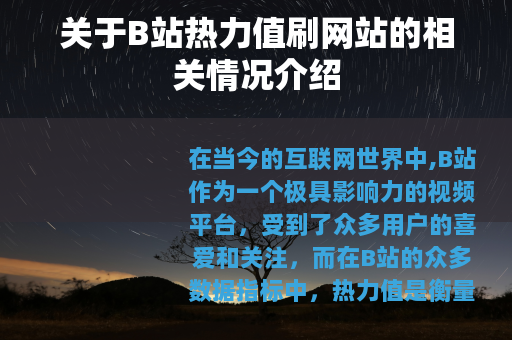关于B站热力值刷网站的相关情况介绍