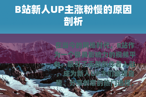 B站新人UP主涨粉慢的原因剖析