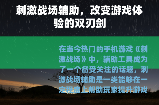 刺激战场辅助，改变游戏体验的双刃剑