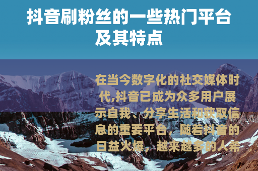 抖音刷粉丝的一些热门平台及其特点