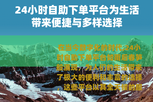 24小时自助下单平台为生活带来便捷与多样选择