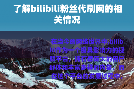 了解bilibili粉丝代刷网的相关情况