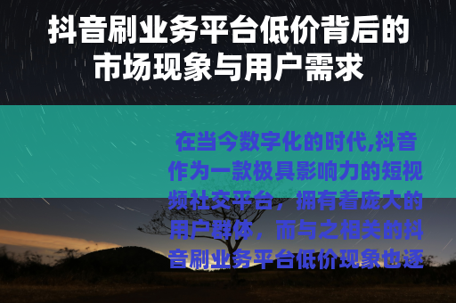 抖音刷业务平台低价背后的市场现象与用户需求