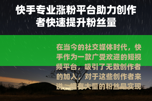 快手专业涨粉平台助力创作者快速提升粉丝量