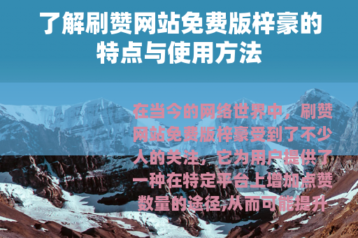 了解刷赞网站免费版梓豪的特点与使用方法