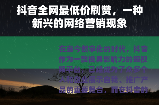 抖音全网最低价刷赞，一种新兴的网络营销现象