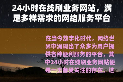 24小时在线刷业务网站，满足多样需求的网络服务平台