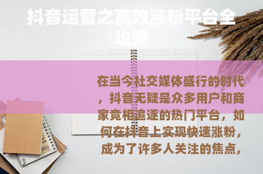 抖音运营之高效涨粉平台全攻略