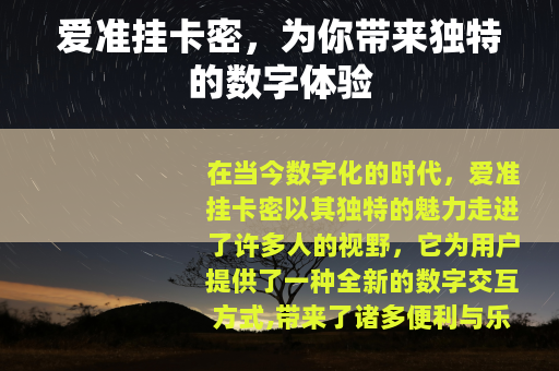爱准挂卡密，为你带来独特的数字体验