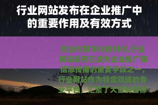 行业网站发布在企业推广中的重要作用及有效方式