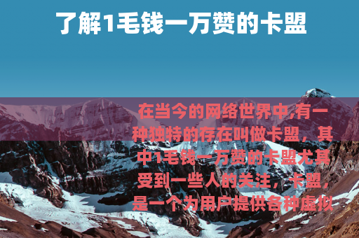 了解1毛钱一万赞的卡盟