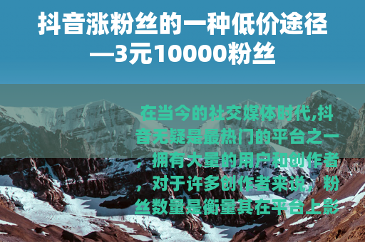 抖音涨粉丝的一种低价途径—3元10000粉丝