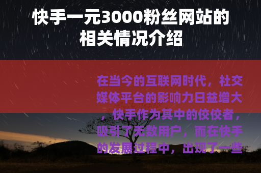 快手一元3000粉丝网站的相关情况介绍