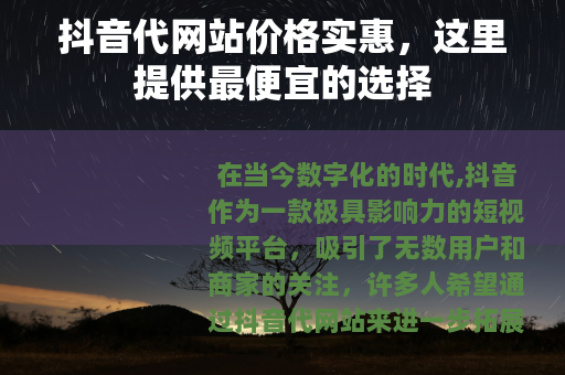 抖音代网站价格实惠，这里提供最便宜的选择